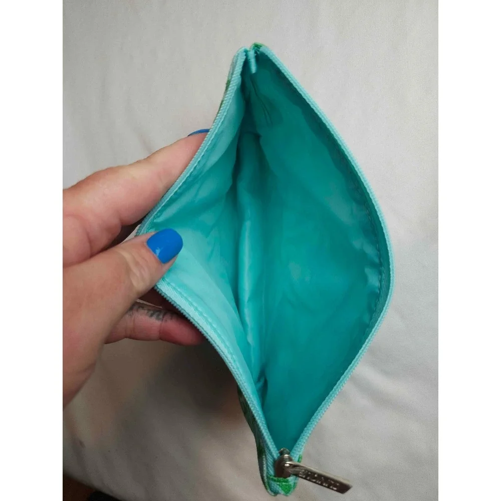 Marimekko for Clinique Makeup Bag Green Floral Canvas Cosmetic Pouch Blue Teal